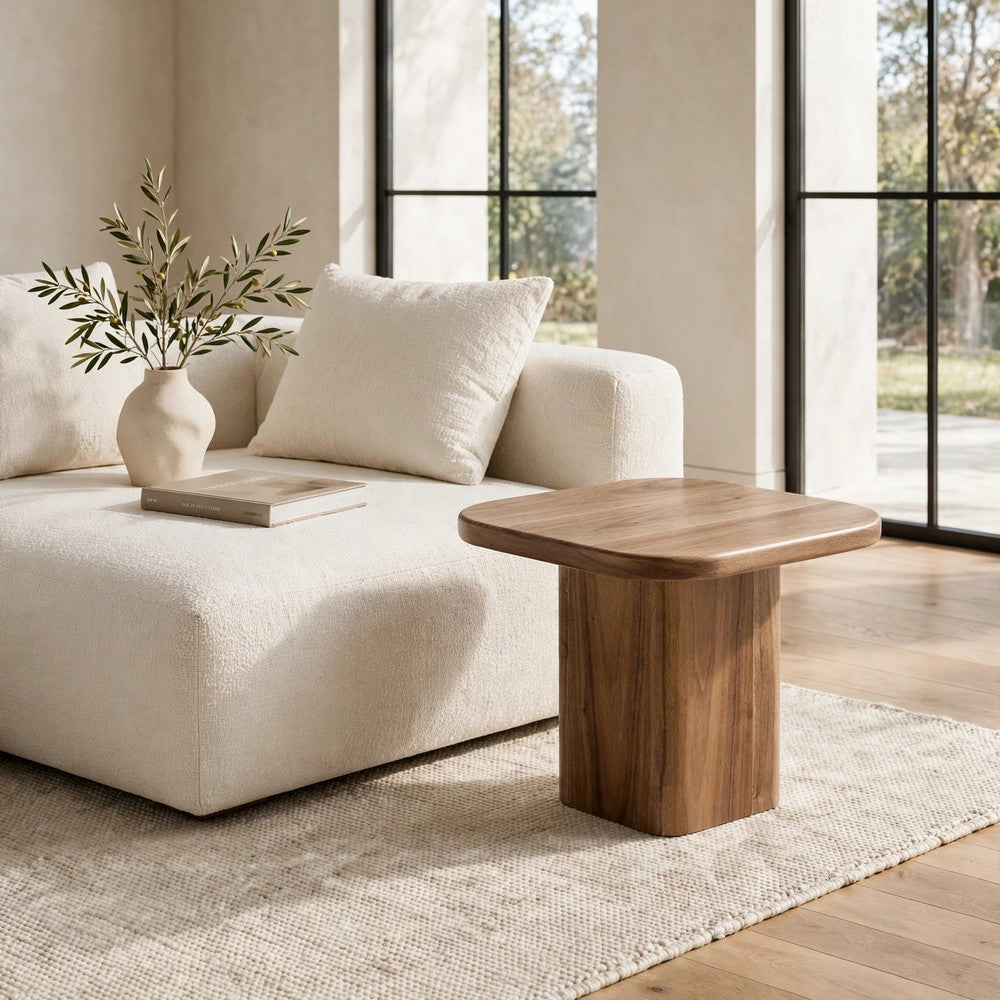Tuba Square End Table with Rounded Edges | Mongoose Walnut Wood 22"