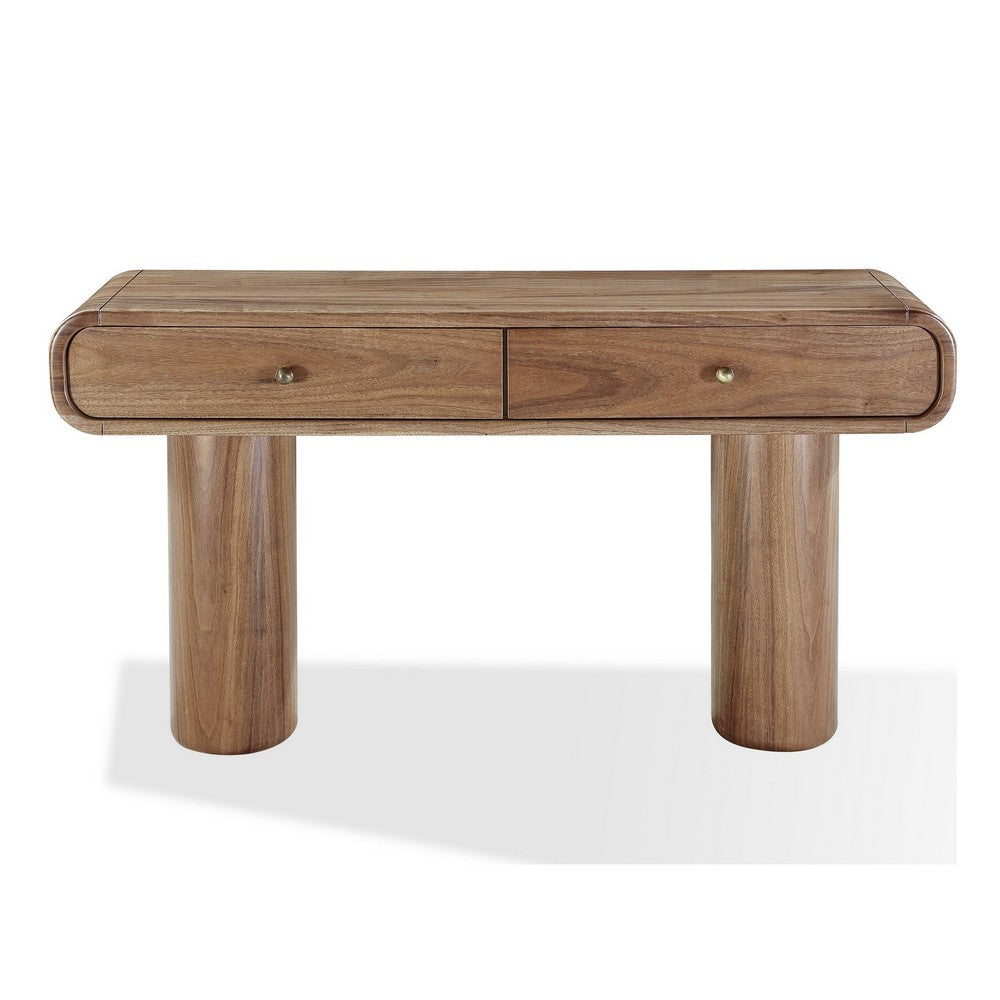 Tuba Console Table with 2 Drawers | Rounded Edges | Mongoose Walnut Wood 54"