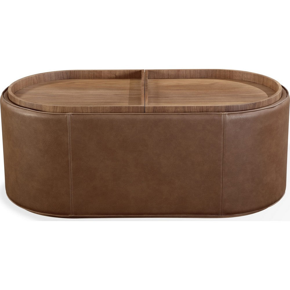 Yena Coffee Table | Reversible Tray Tops | Walnut Wood | Faux Leather 46"