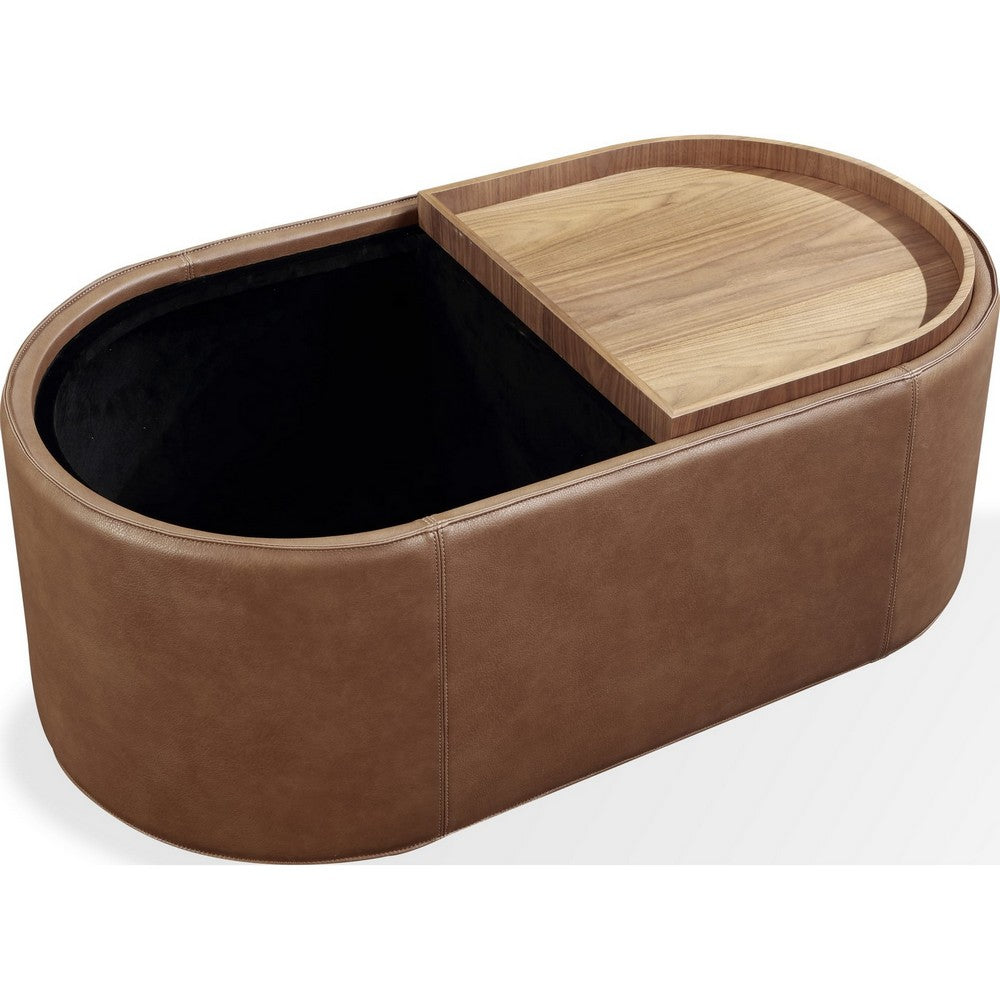 Yena Coffee Table | Reversible Tray Tops | Walnut Wood | Faux Leather 46"