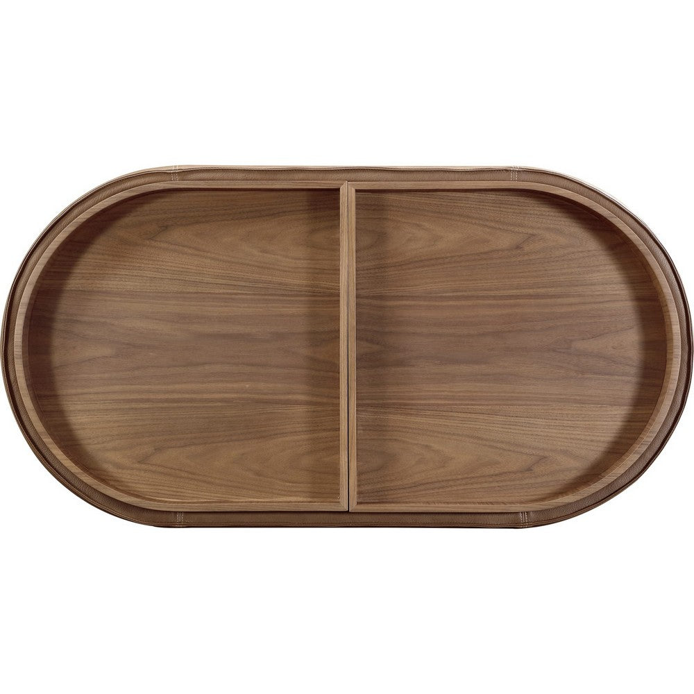 Yena Coffee Table | Reversible Tray Tops | Walnut Wood | Faux Leather 46"