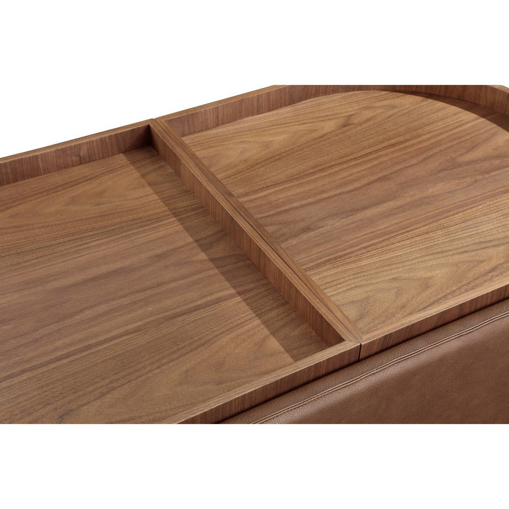 Yena Coffee Table | Reversible Tray Tops | Walnut Wood | Faux Leather 46"