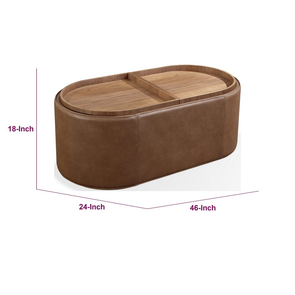 Yena Coffee Table | Reversible Tray Tops | Walnut Wood | Faux Leather 46"