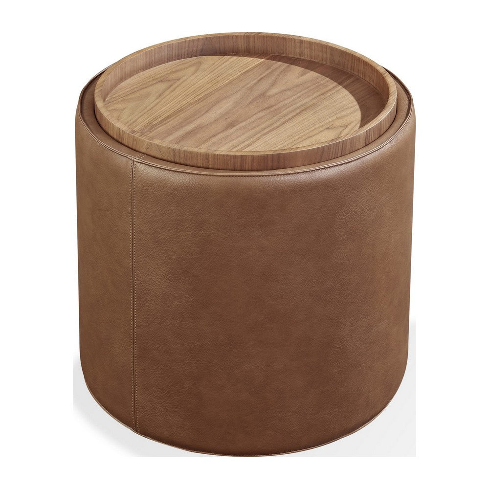 Yena Storage End Table | Reversible Tray Top | Walnut Wood | Faux Leather 22"