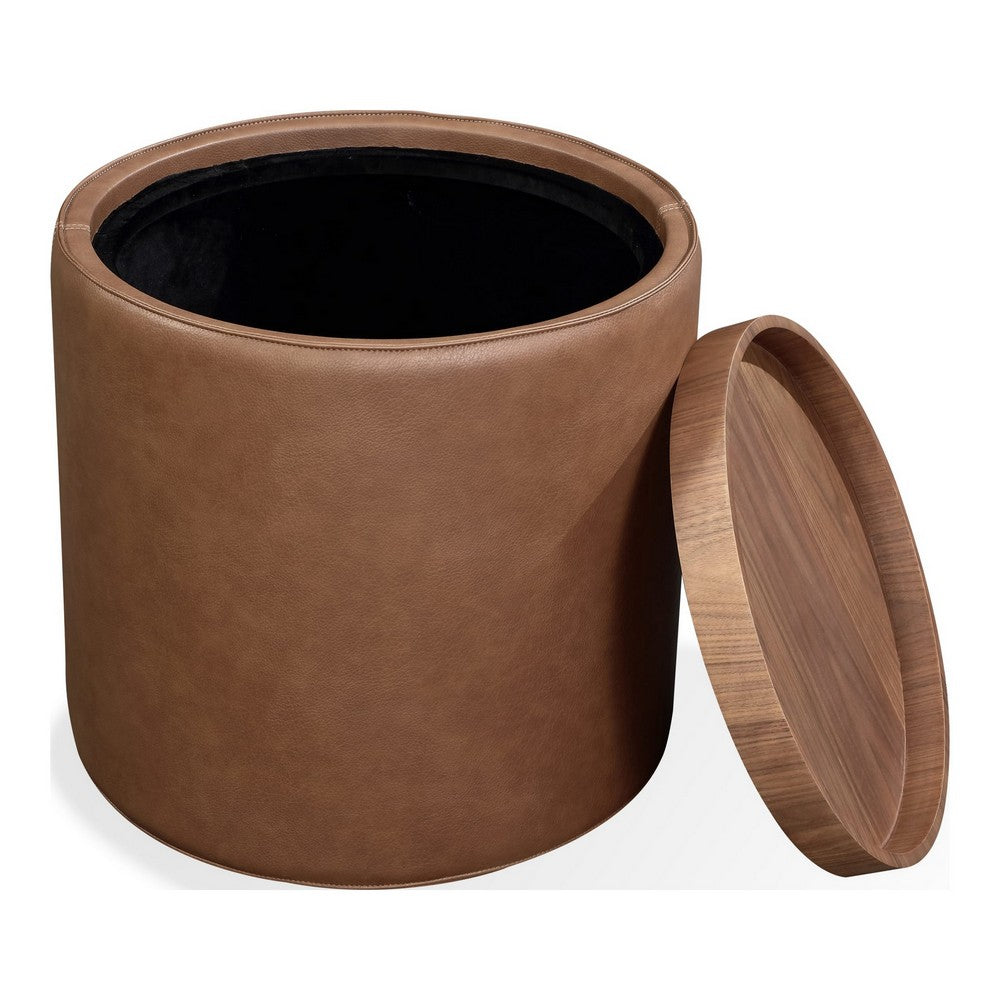 Yena Storage End Table | Reversible Tray Top | Walnut Wood | Faux Leather 22"