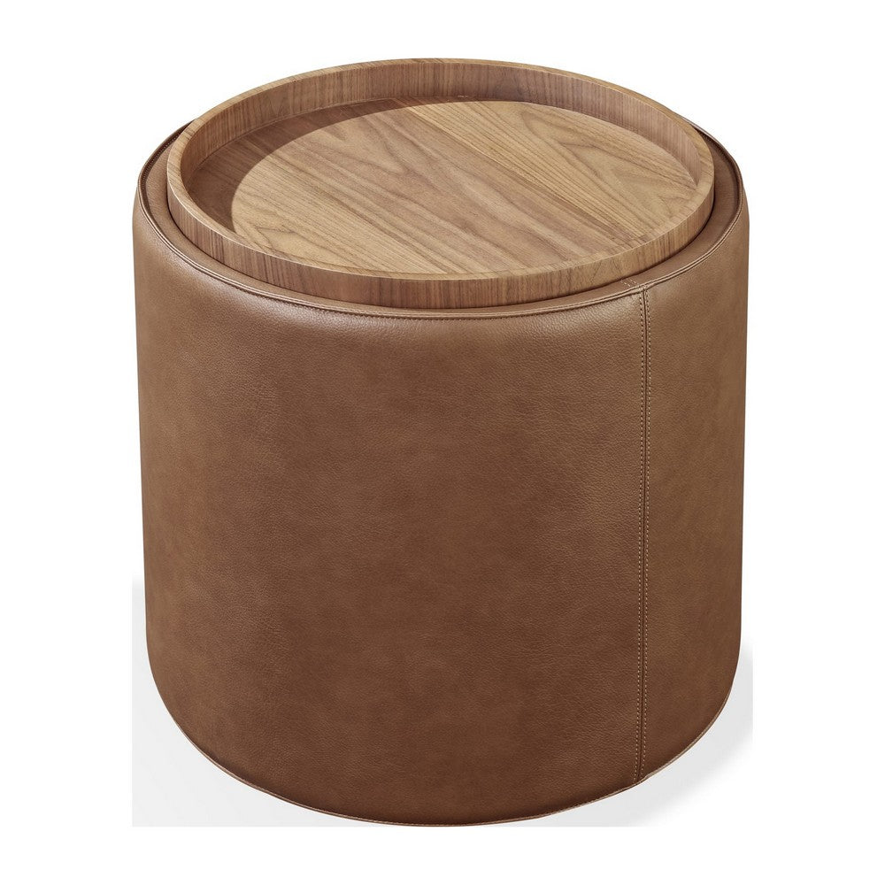 Yena Storage End Table | Reversible Tray Top | Walnut Wood | Faux Leather 22"