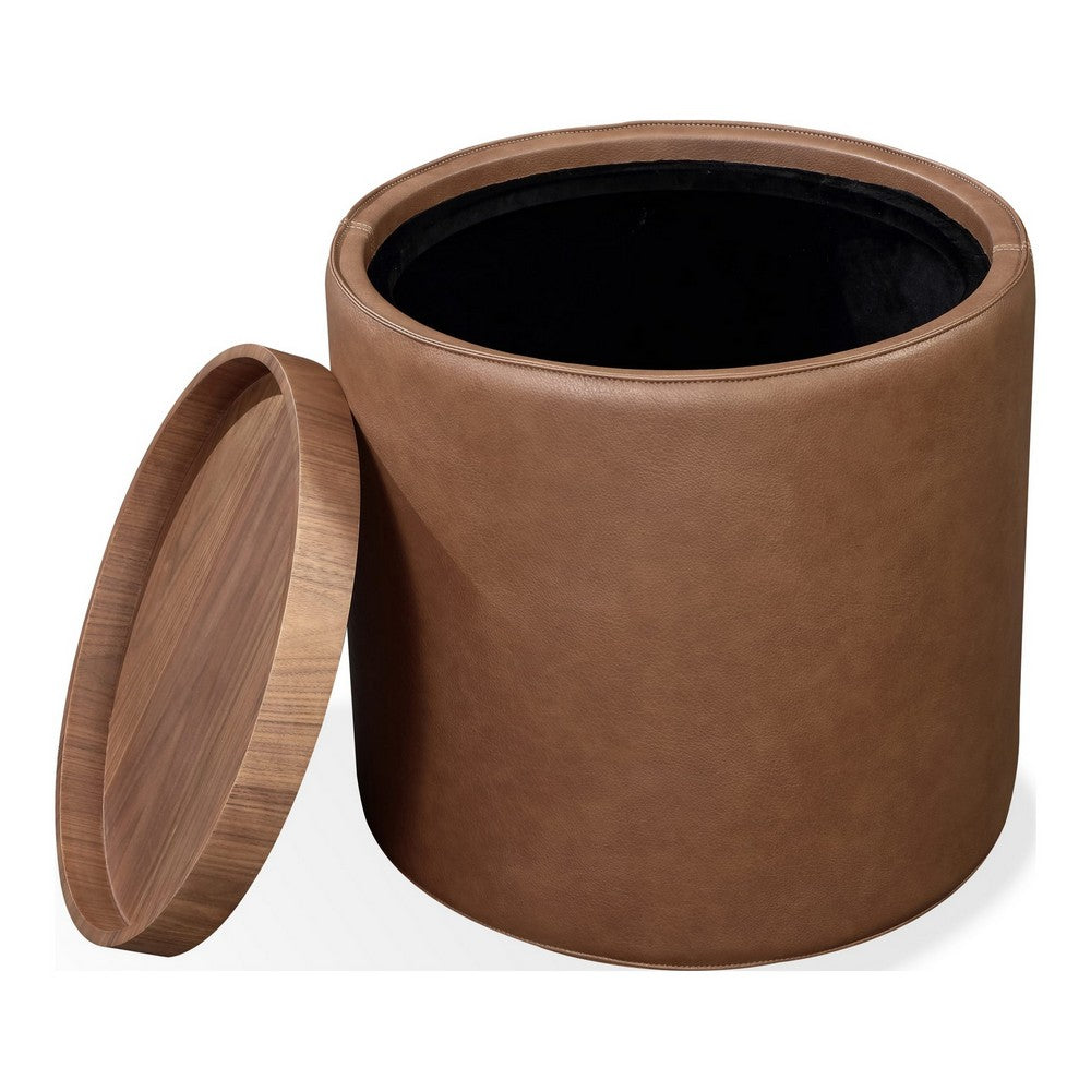 Yena Storage End Table | Reversible Tray Top | Walnut Wood | Faux Leather 22"