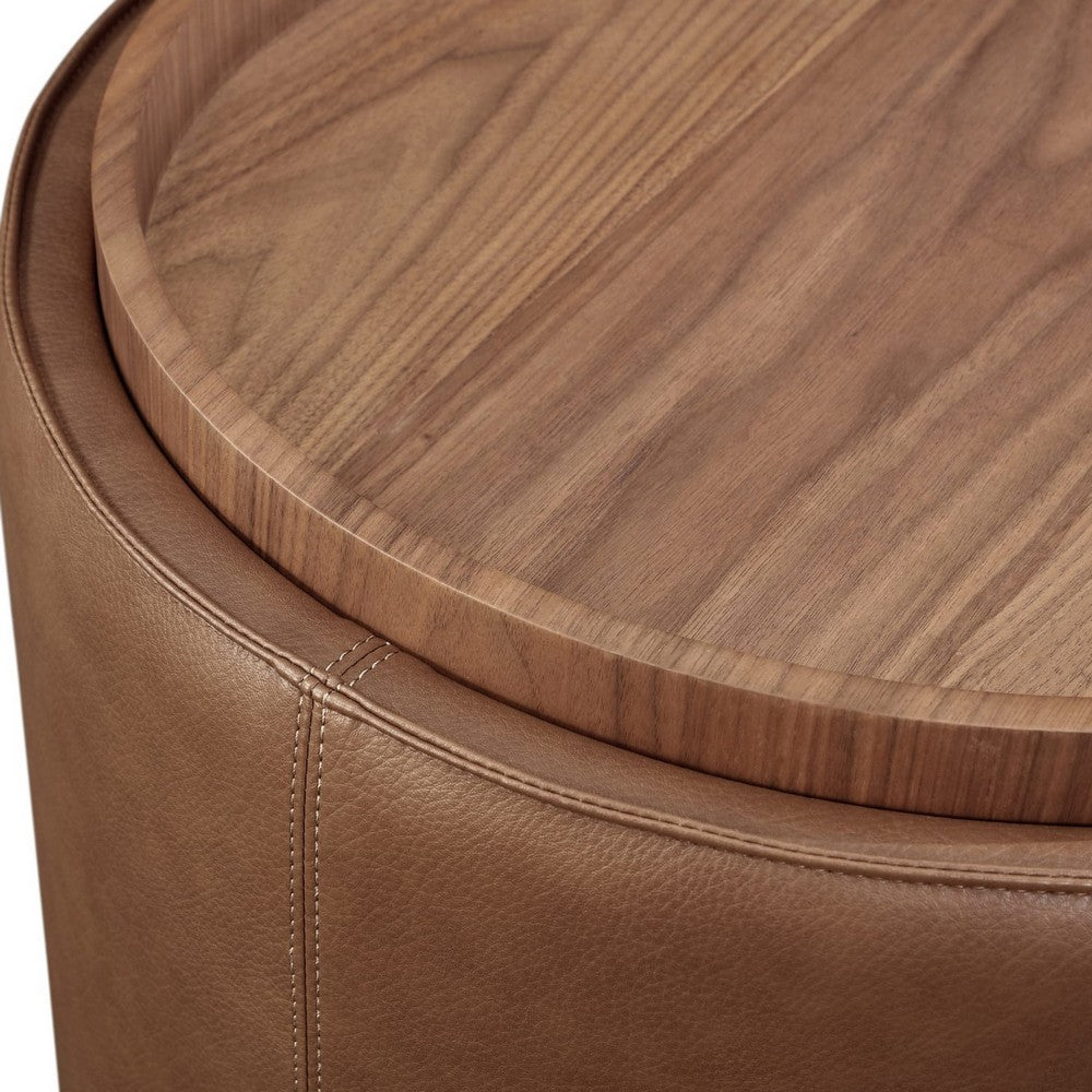 Yena Storage End Table | Reversible Tray Top | Walnut Wood | Faux Leather 22"
