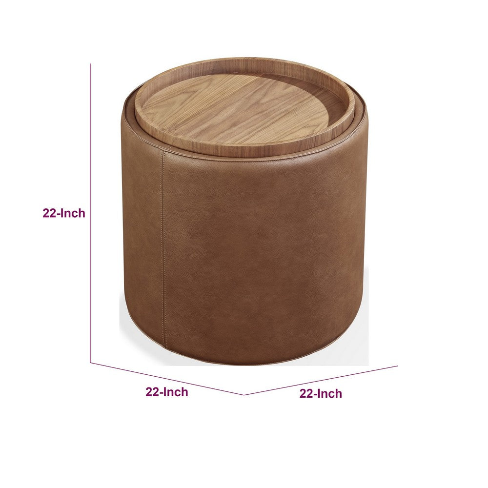 Yena Storage End Table | Reversible Tray Top | Walnut Wood | Faux Leather 22"