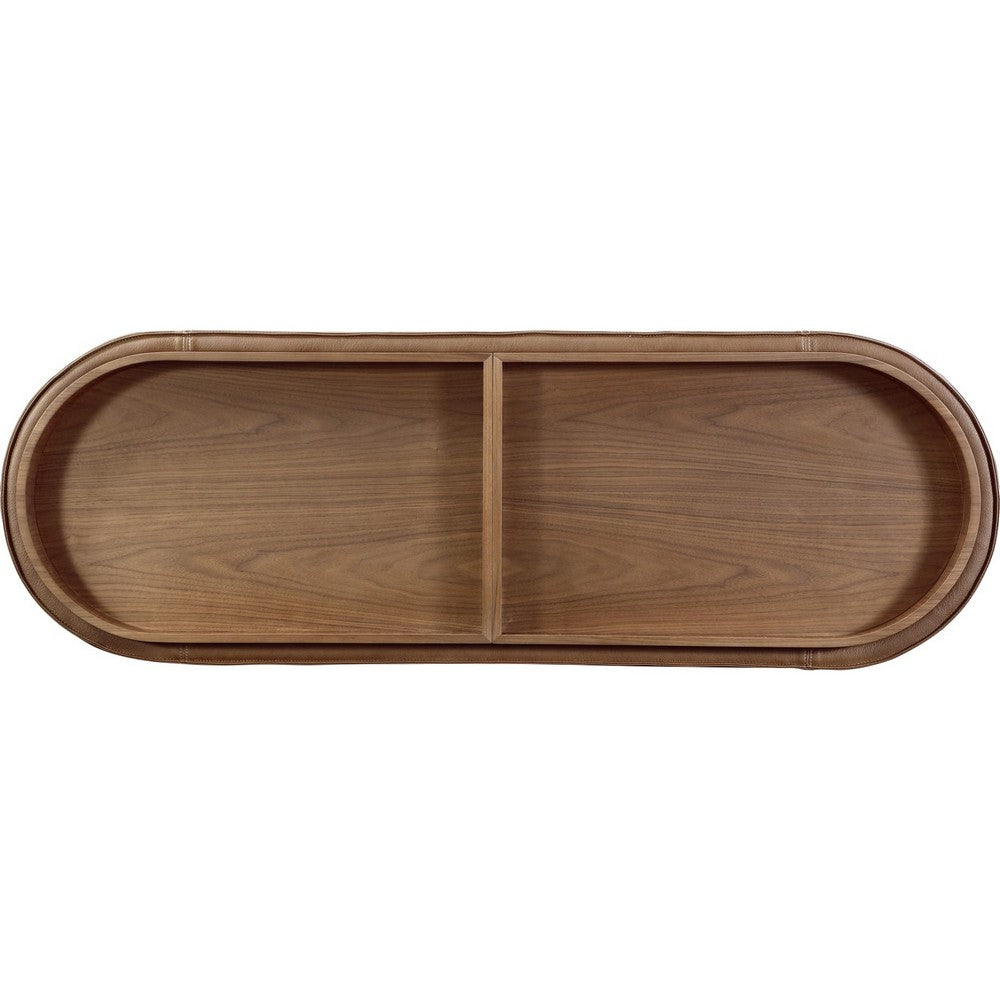Yena Storage Console Table | Reversible Tray Top | Brown Faux Leather 54"