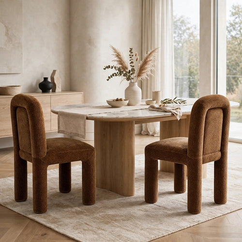 Zanny Dining Chair Set of 2 | Crowned Seat | Rounded Back | Amber Chenille