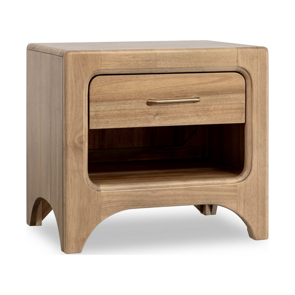 Brenda Nightst& with Open Shelf & Drawer | Brioche Acacia Wood