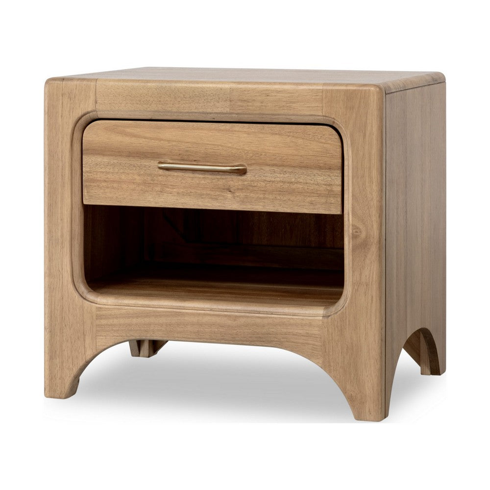 Brenda Nightst& with Open Shelf & Drawer | Brioche Acacia Wood