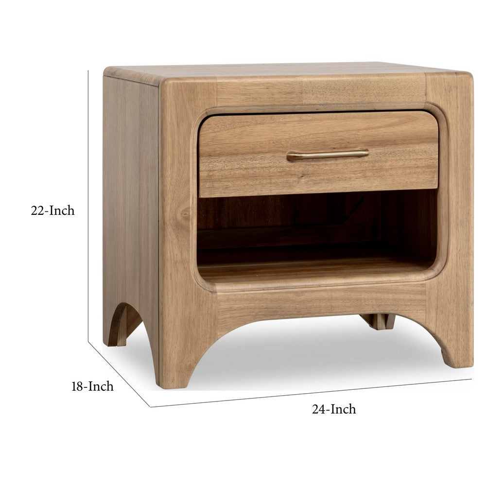 Brenda Nightst& with Open Shelf & Drawer | Brioche Acacia Wood