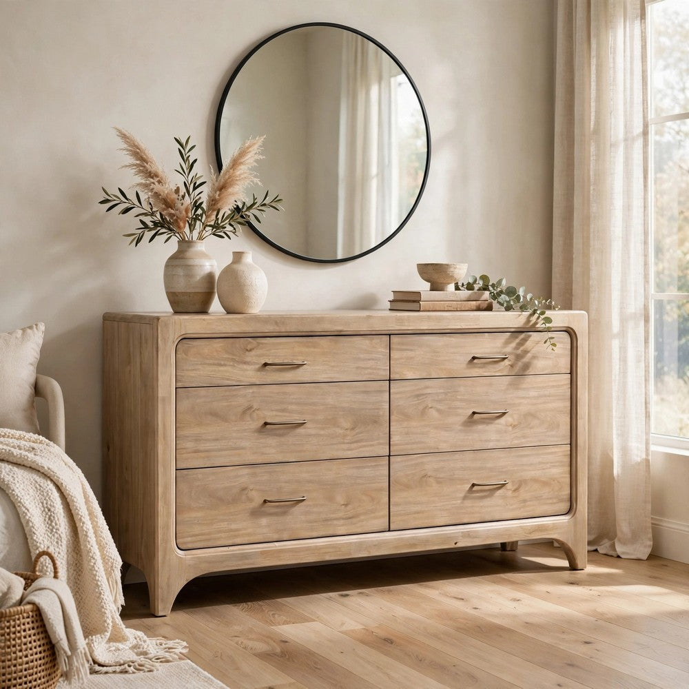 Brenda Wide Dresser with 6 Drawers | Brioche Acacia Wood