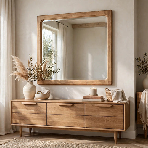Brenda Wall or Dresser Mirror with Rounded Frame | Brioche Wood 38x40