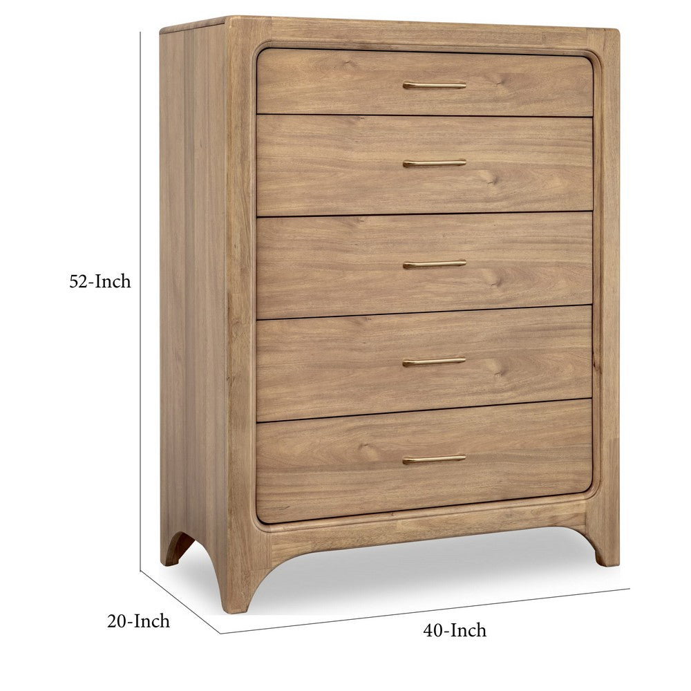 Brenda Tall Dresser Chest with 5 Drawers | Brioche Acacia Wood