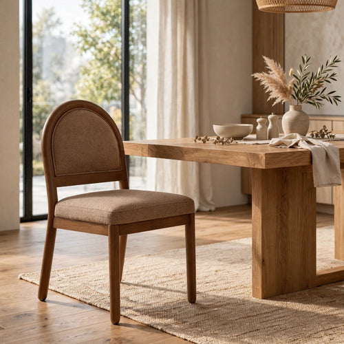 Asher Dining Chair | Arch Back | Solid Wood | Wheat Bread Linen