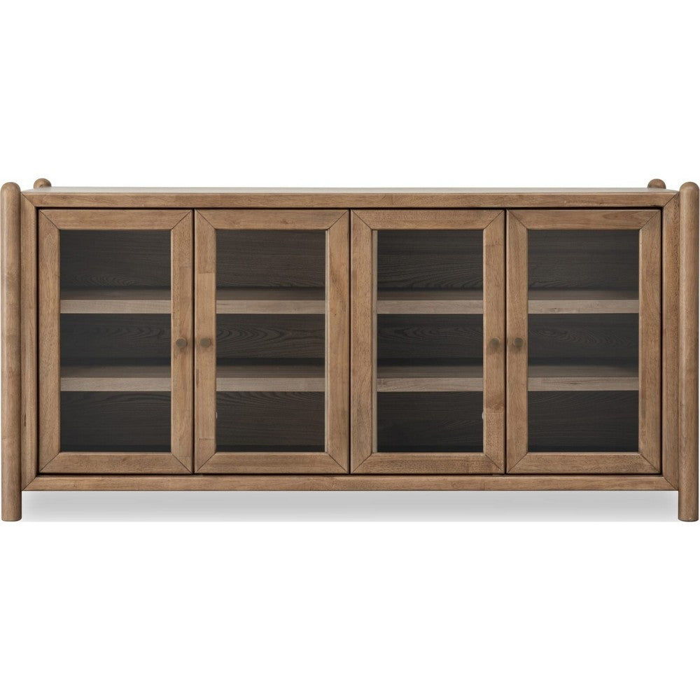 Asher Sideboard with 4 Doors | Glass Fronts | Claystone Brown Wood 68"