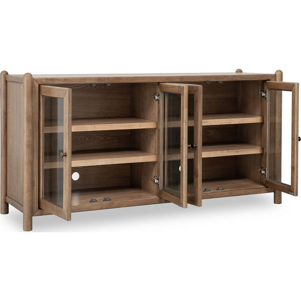 Asher Sideboard with 4 Doors | Glass Fronts | Claystone Brown Wood 68"