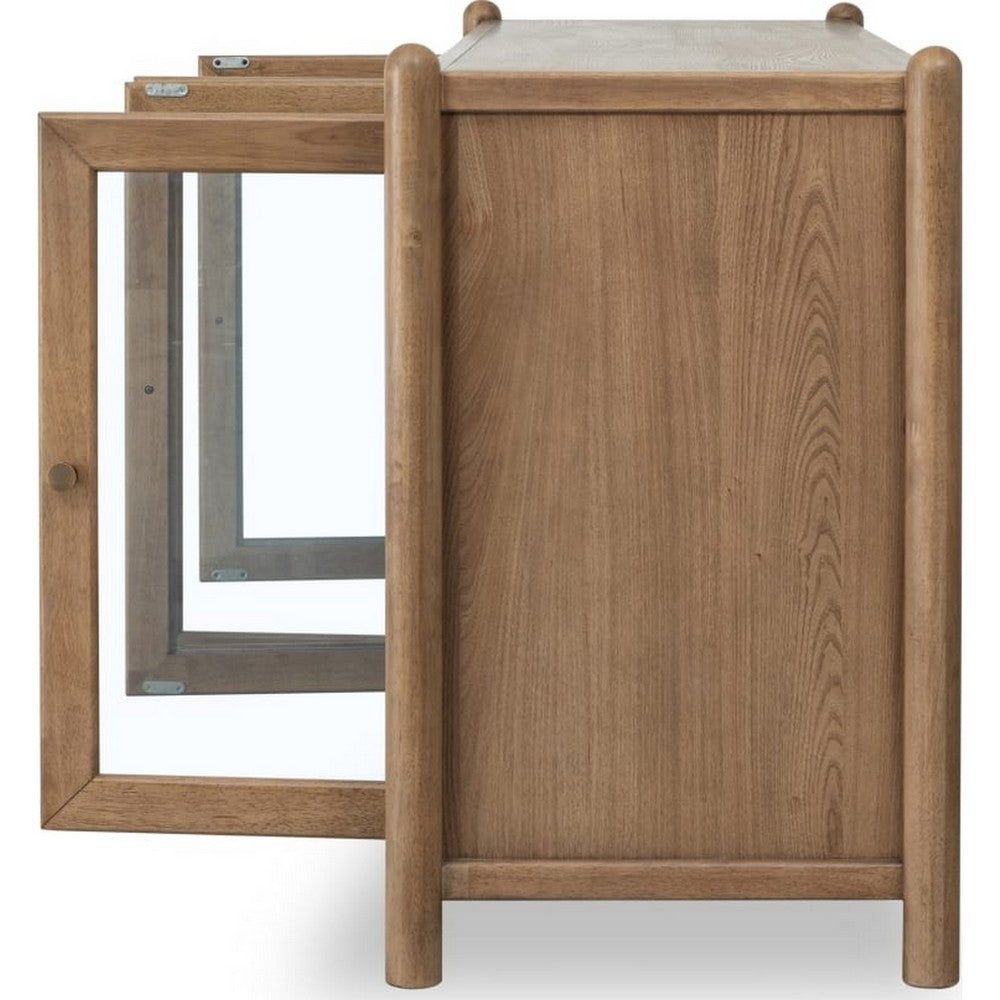 Asher Sideboard with 4 Doors | Glass Fronts | Claystone Brown Wood 68"