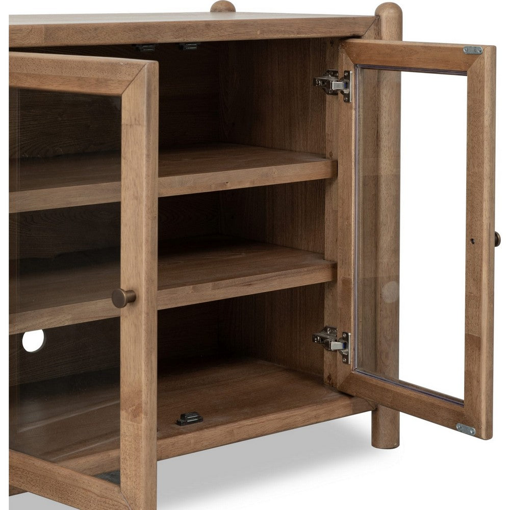 Asher Sideboard with 4 Doors | Glass Fronts | Claystone Brown Wood 68"