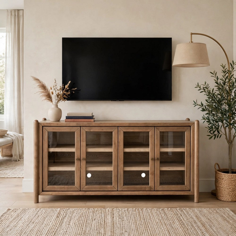 Asher Sideboard with 4 Doors | Glass Fronts | Claystone Brown Wood 68"