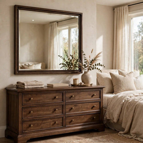 Carlos Traditional Accent Dresser Mirror | Pecan Brown Framed Wood 36x40