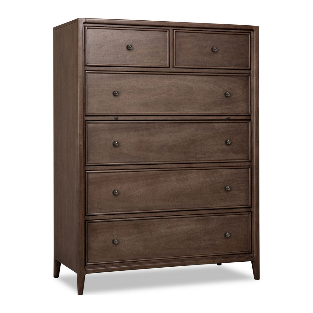 Carlos Tall Dresser Chest with 6 Drawers | Pecan Brown Solid Wood