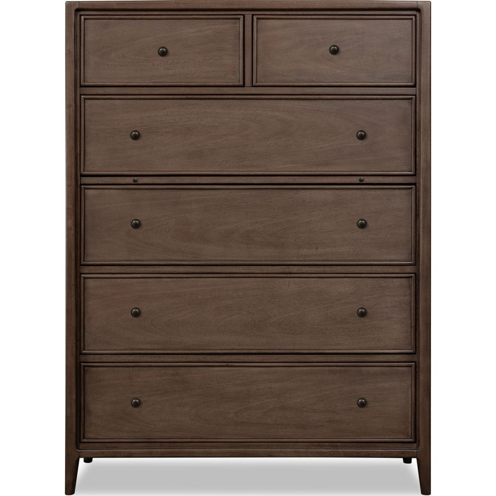 Carlos Tall Dresser Chest with 6 Drawers | Pecan Brown Solid Wood