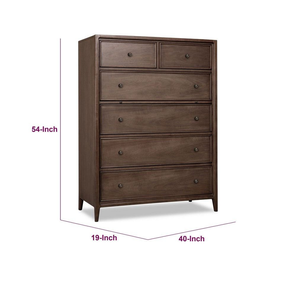 Carlos Tall Dresser Chest with 6 Drawers | Pecan Brown Solid Wood
