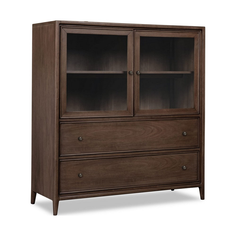 Carlos Storage Chest with Glass Doors & Drawers | Pecan Brown Wood 54"