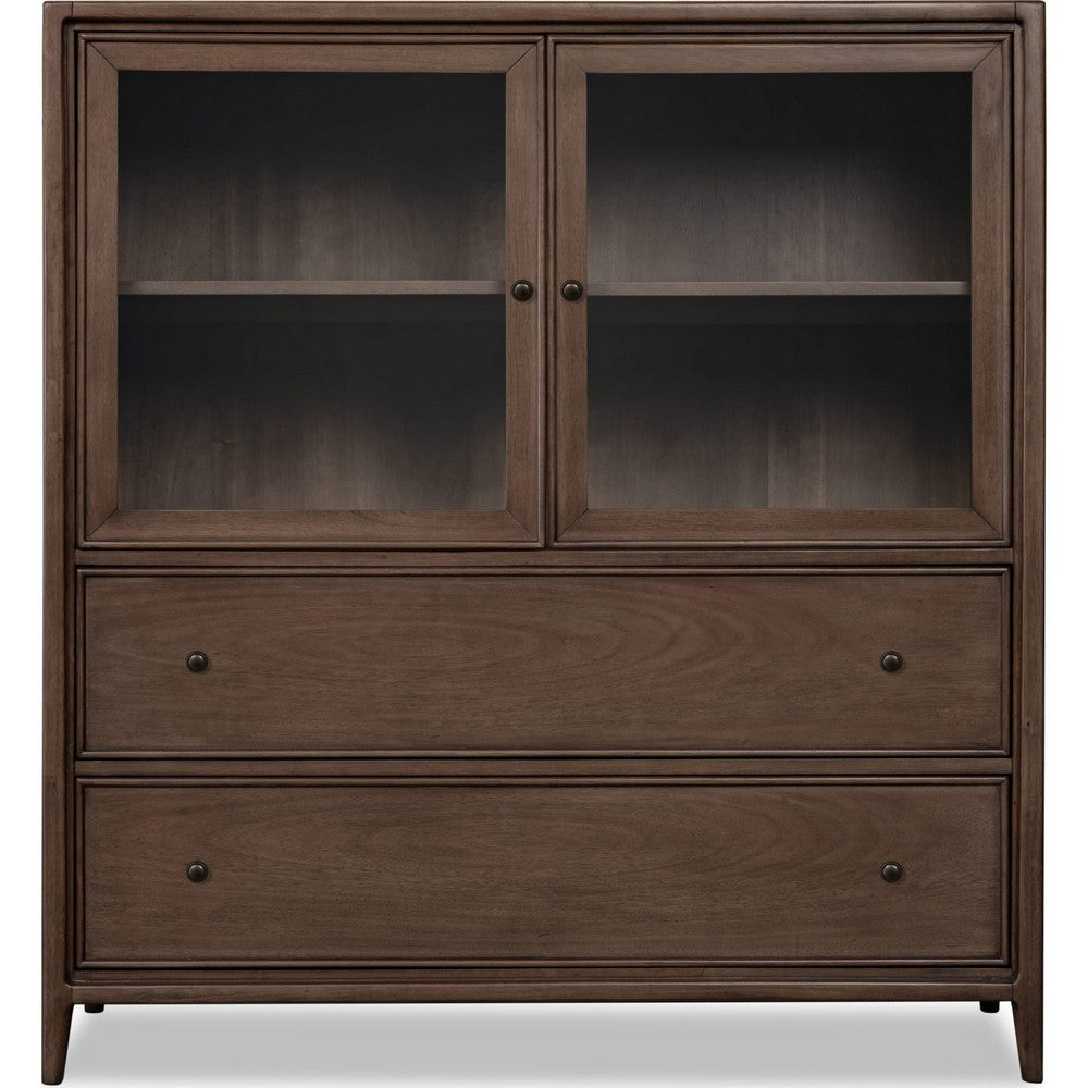 Carlos Storage Chest with Glass Doors & Drawers | Pecan Brown Wood 54"