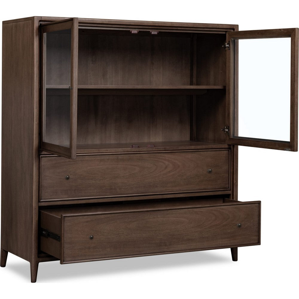 Carlos Storage Chest with Glass Doors & Drawers | Pecan Brown Wood 54"