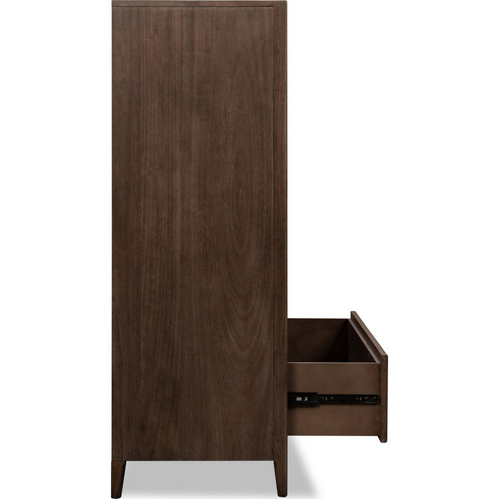Carlos Storage Chest with Glass Doors & Drawers | Pecan Brown Wood 54"