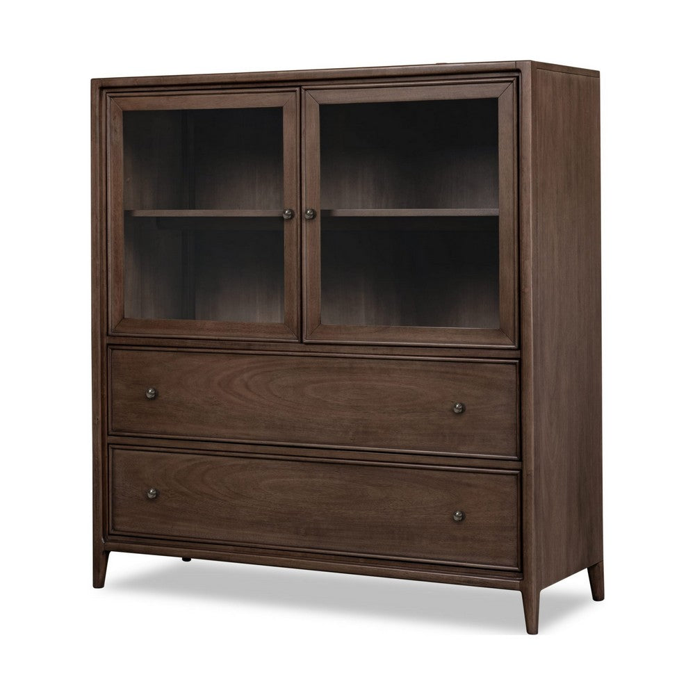 Carlos Storage Chest with Glass Doors & Drawers | Pecan Brown Wood 54"