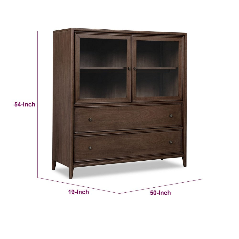 Carlos Storage Chest with Glass Doors & Drawers | Pecan Brown Wood 54"