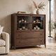 Carlos Storage Chest with Glass Doors & Drawers | Pecan Brown Wood 54"