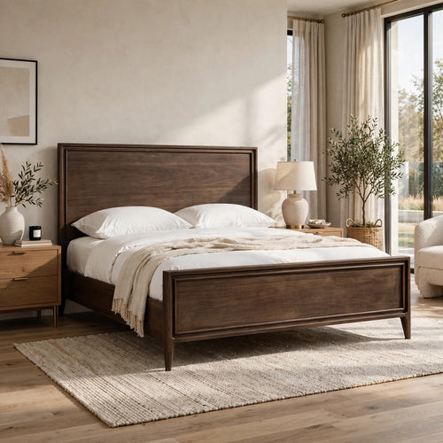 Carlisle Queen Panel Bed | Turned Legs | Pecan Solid Mango-Rubber Wood