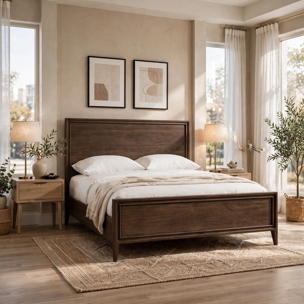 Carlisle California King Panel Bed | Pecan Solid Mango-Rubberwood