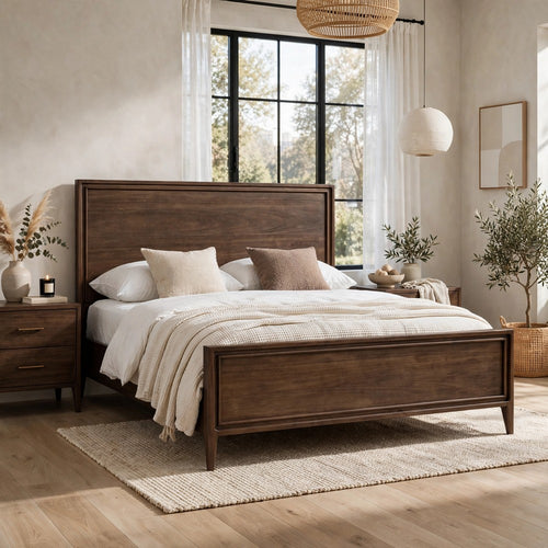 Carlisle King Panel Bed | Turned Legs | Pecan Solid Mango-Rubberwood