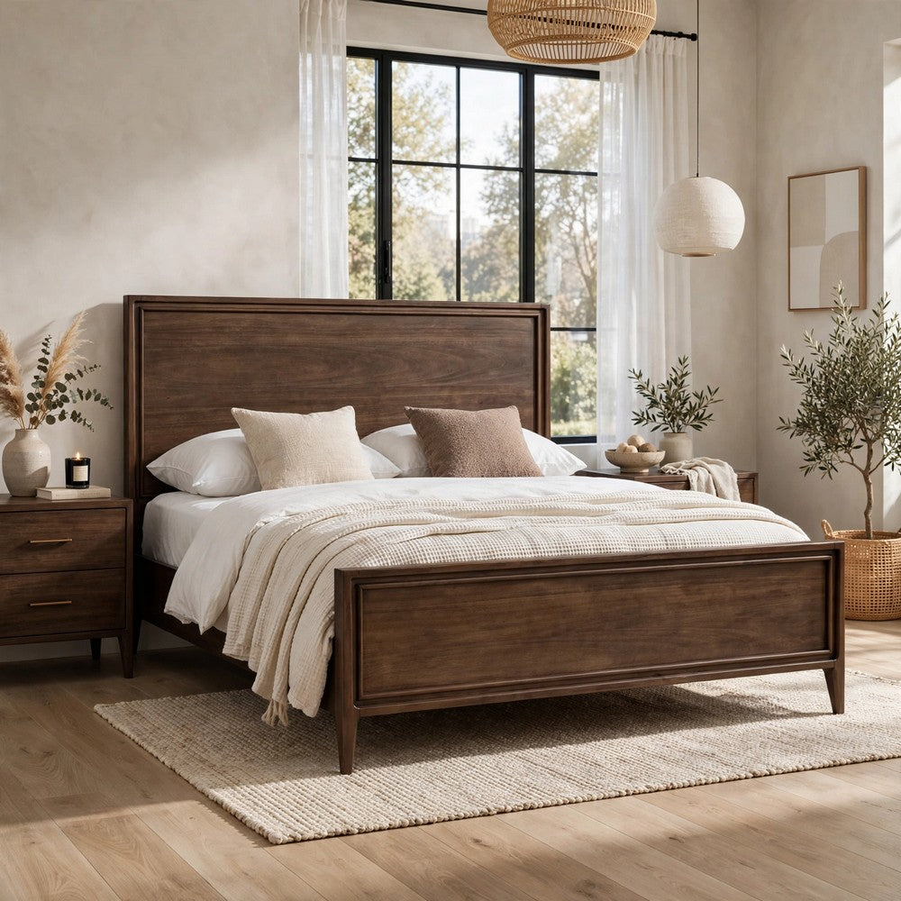 Carlisle King Panel Bed | Turned Legs | Pecan Solid Mango-Rubberwood