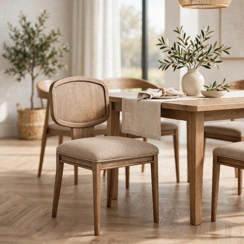 Carlos Dining Chair | Turned Legs | Chenille Fabric | Brown Mango Wood