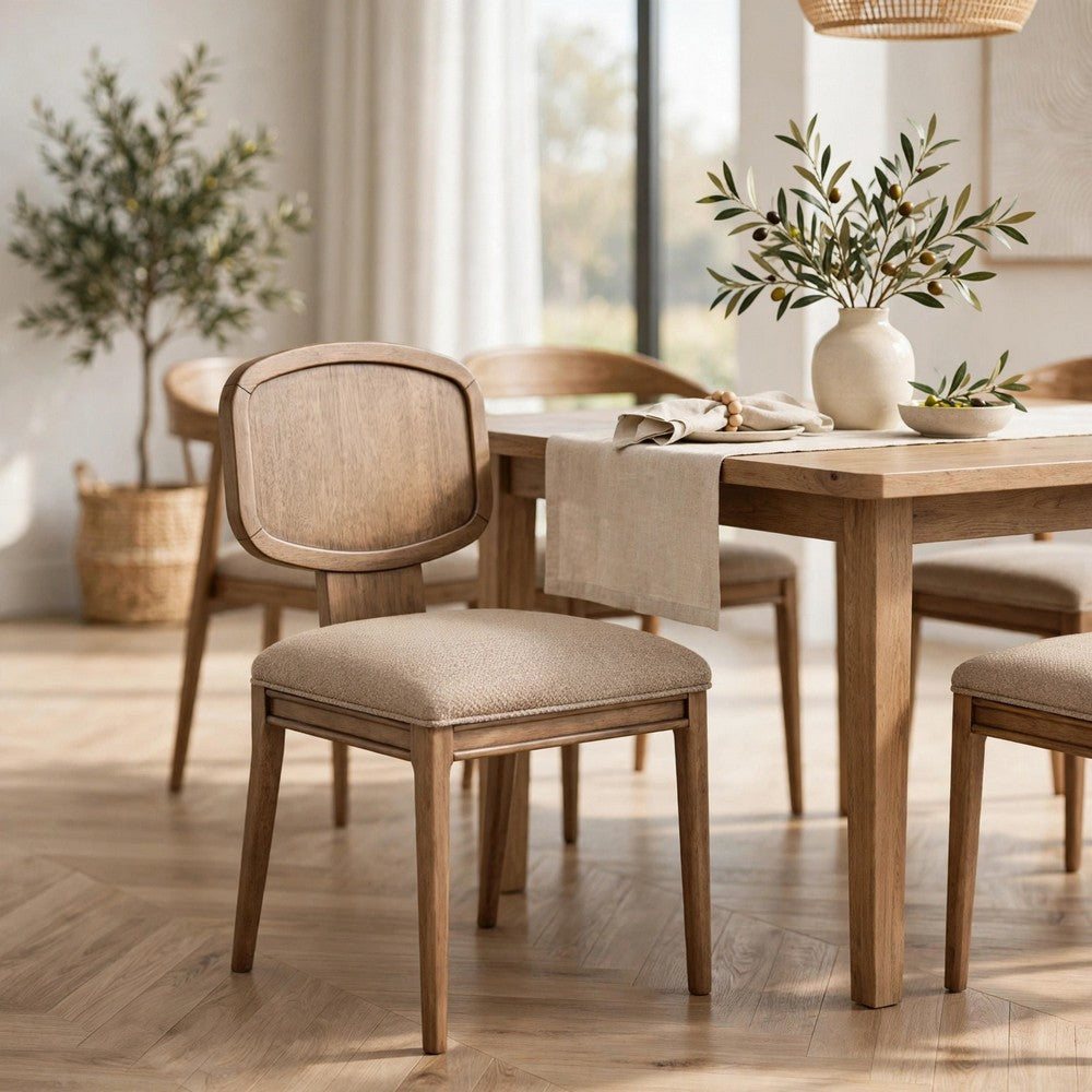 Carlos Dining Chair | Turned Legs | Chenille Fabric | Brown Mango Wood