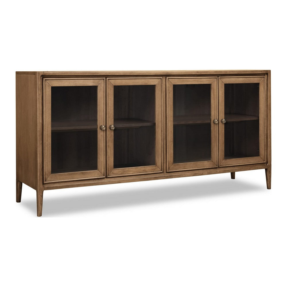 Carlos Dining Sideboard | 4 Doors | Glass Front | Brown Mango-Rubberwood 68"