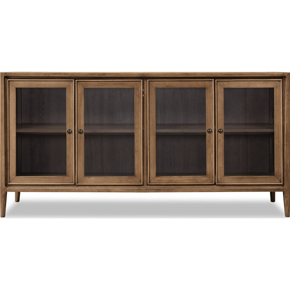 Carlos Dining Sideboard | 4 Doors | Glass Front | Brown Mango-Rubberwood 68"