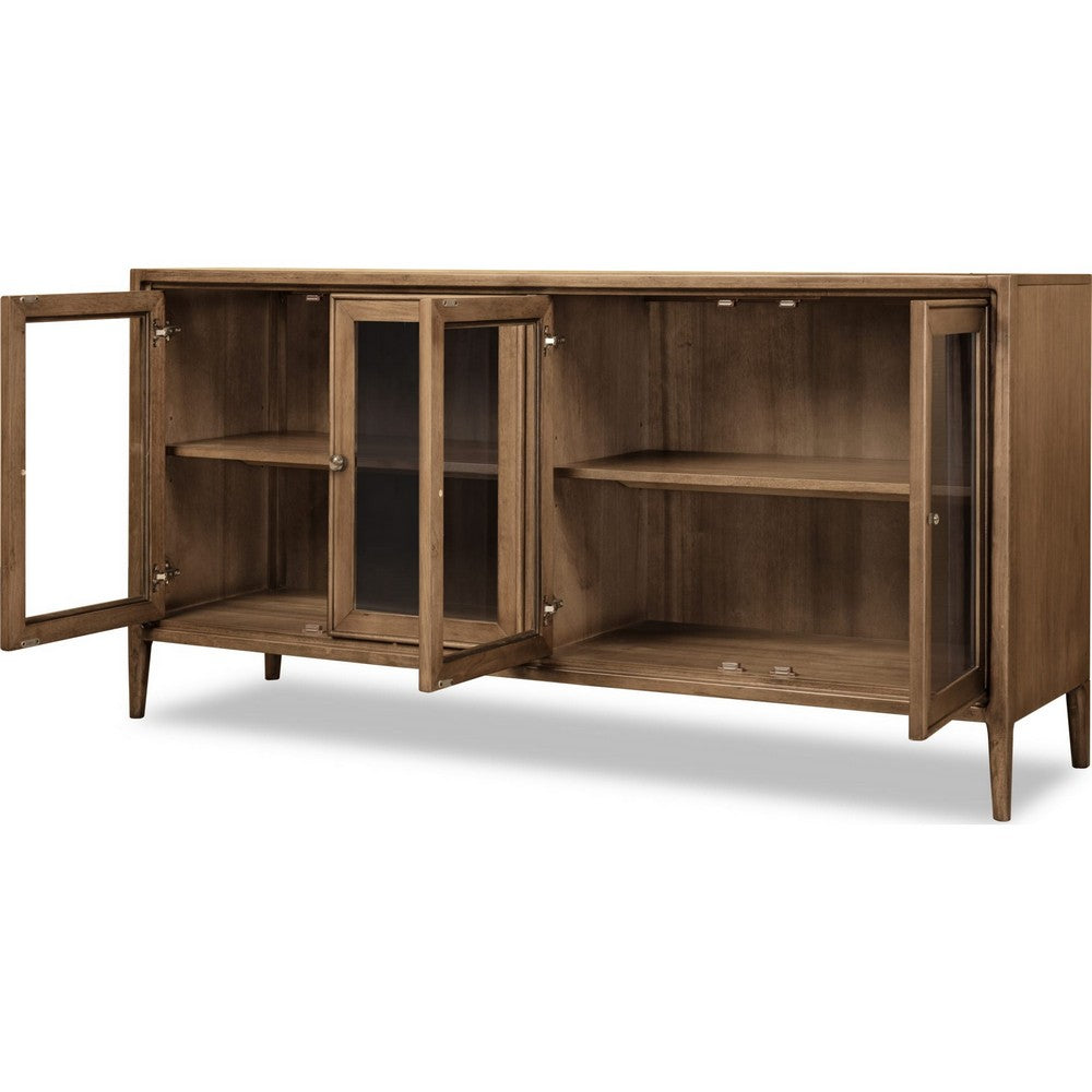 Carlos Dining Sideboard | 4 Doors | Glass Front | Brown Mango-Rubberwood 68"