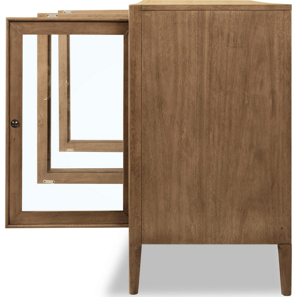 Carlos Dining Sideboard | 4 Doors | Glass Front | Brown Mango-Rubberwood 68"