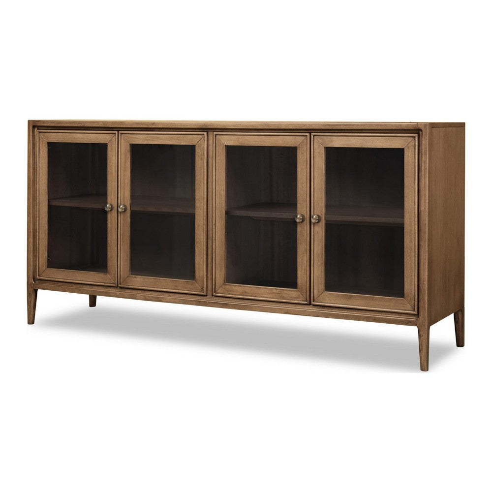 Carlos Dining Sideboard | 4 Doors | Glass Front | Brown Mango-Rubberwood 68"