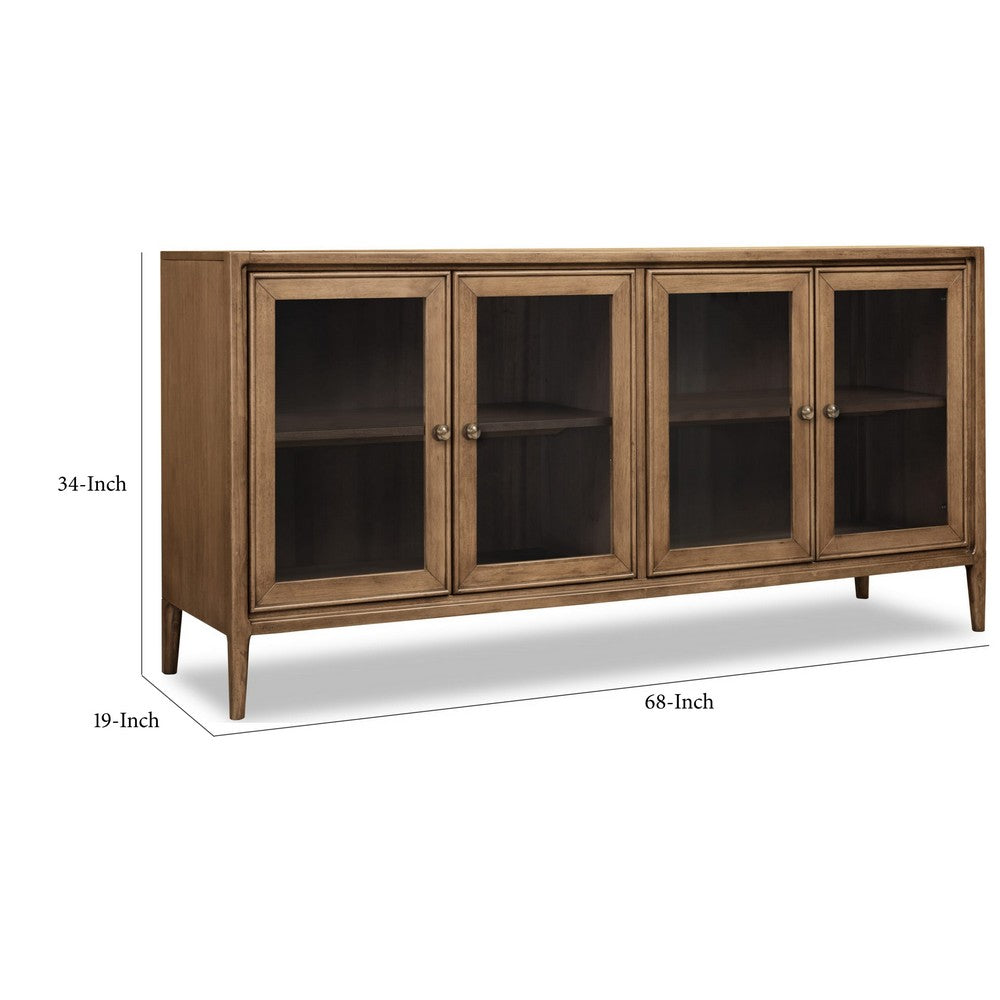 Carlos Dining Sideboard | 4 Doors | Glass Front | Brown Mango-Rubberwood 68"